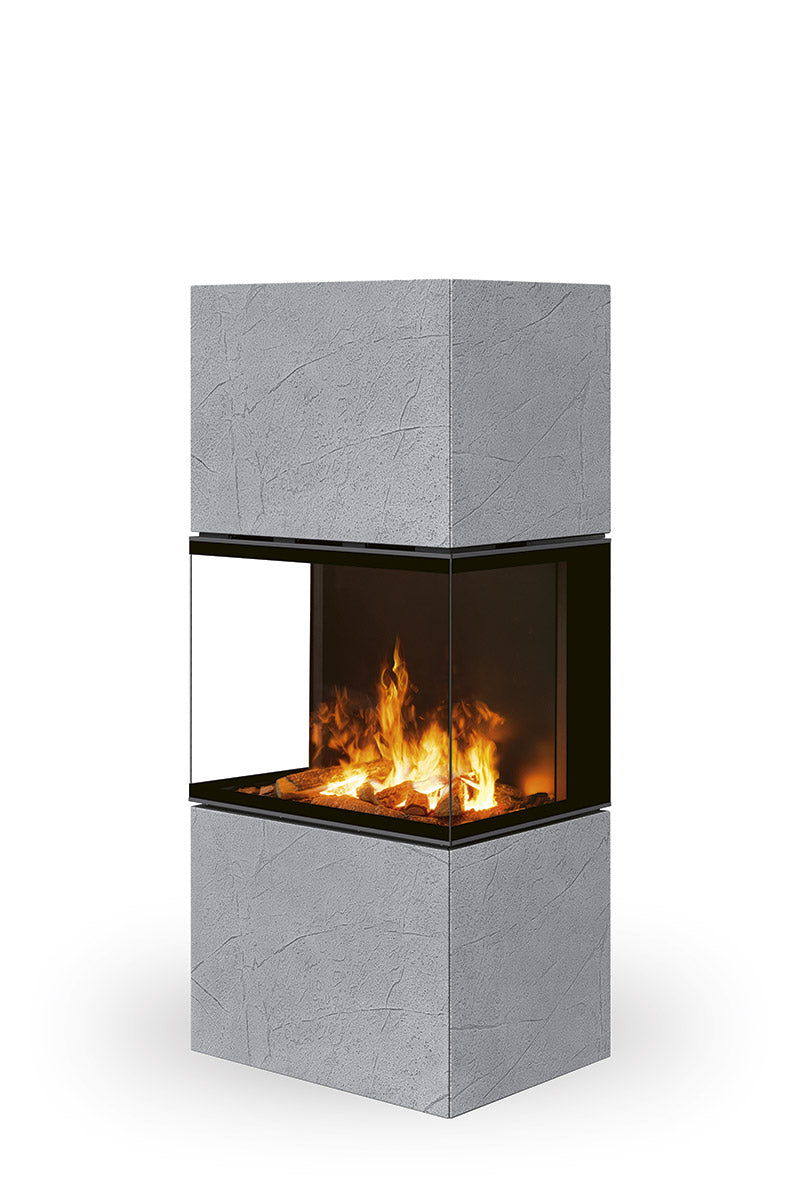 Semineu electric complet, cu finisaj thermaline gri deschis, geam cu trei laturi, brand Romotop