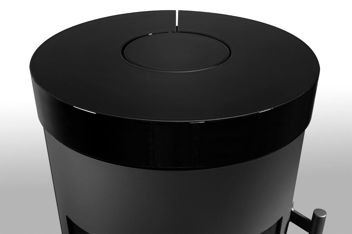 Detaliu placare superioara cu piatra neagra la soba ceramica Alea 01