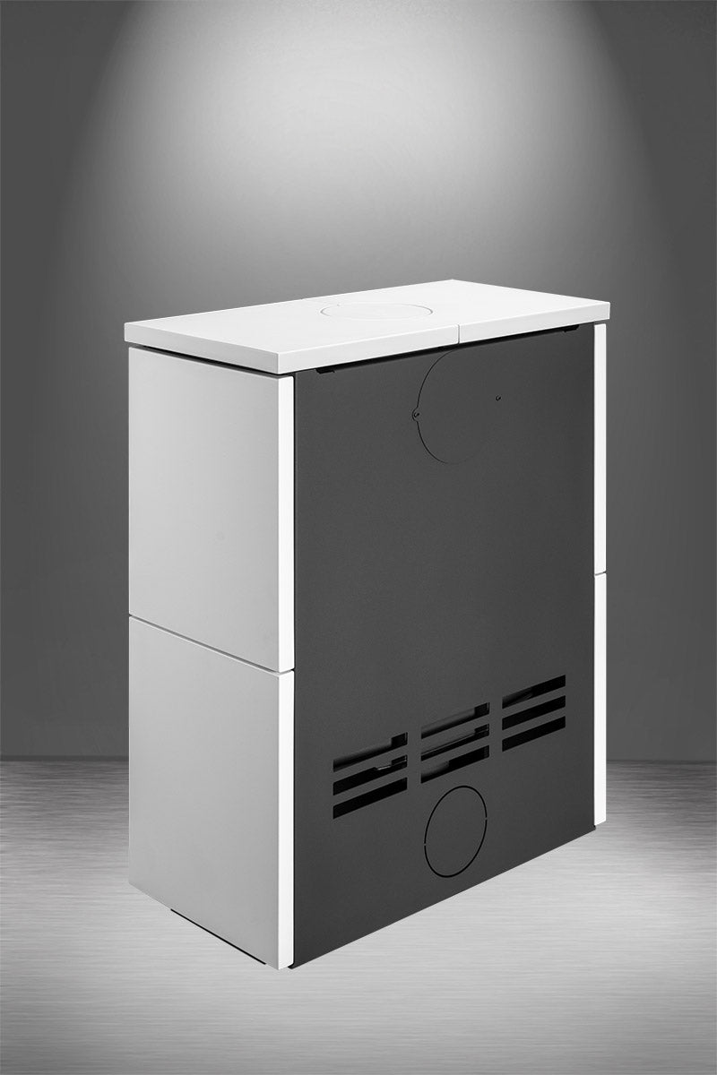 Detaliu spate cu racordare pentru evacuare soba ceramica Romotop Aledo G