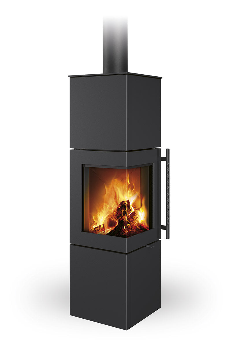 Soba lemne de colt metalica cu acumulare Romotop Esquina H