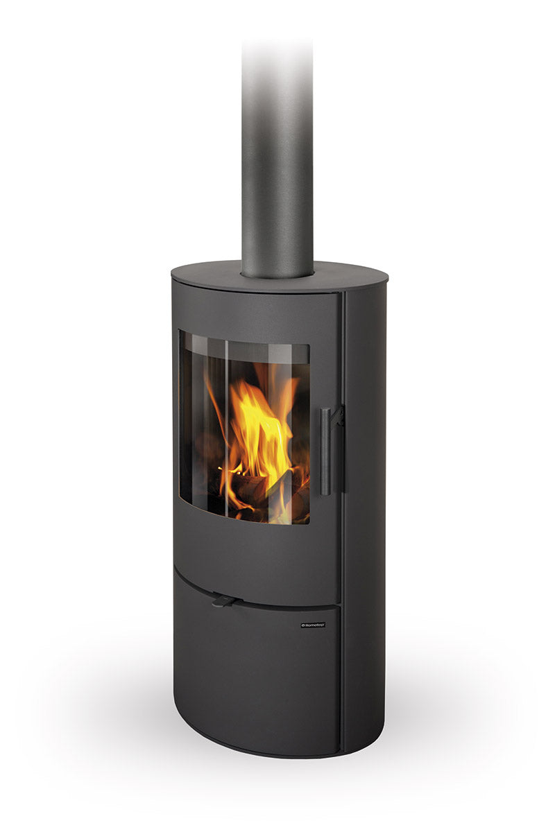 Soba piatra Evora 20 cu evacuare superioara in ambient modern