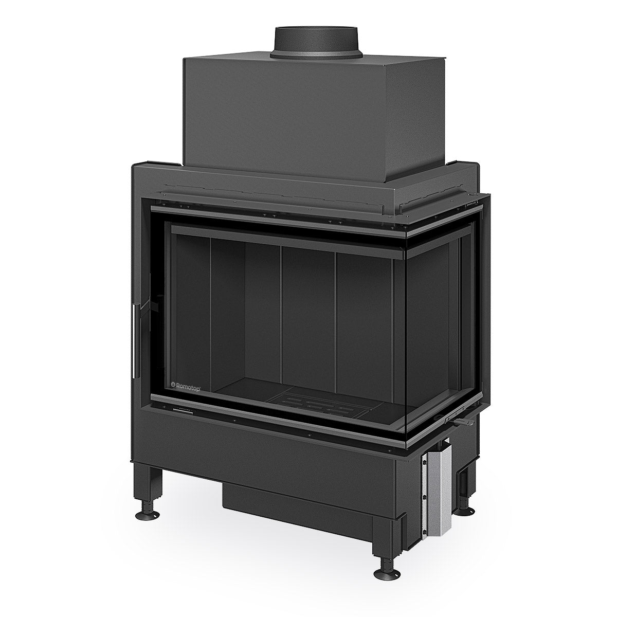 Focar pentru semineu de colt, model HEAT Romotop cu samota neagra