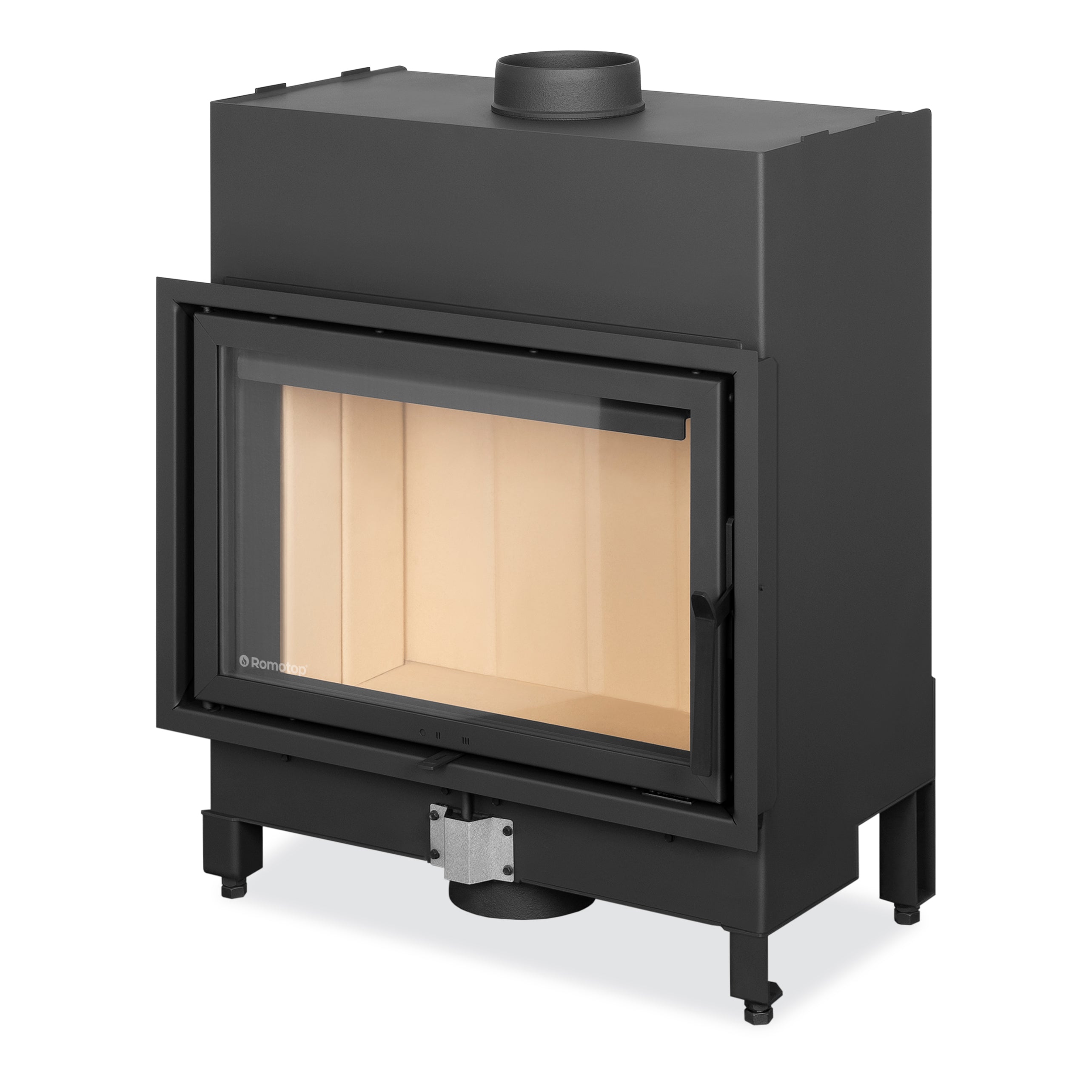 Focar pe lemne B3G 66x44, cu usa standard si geam frontal generos. Design robust, interior captusit cu samota pentru eficienta termica si ardere curata. Potrivit pentru seminee clasice, moderne sau rustice
