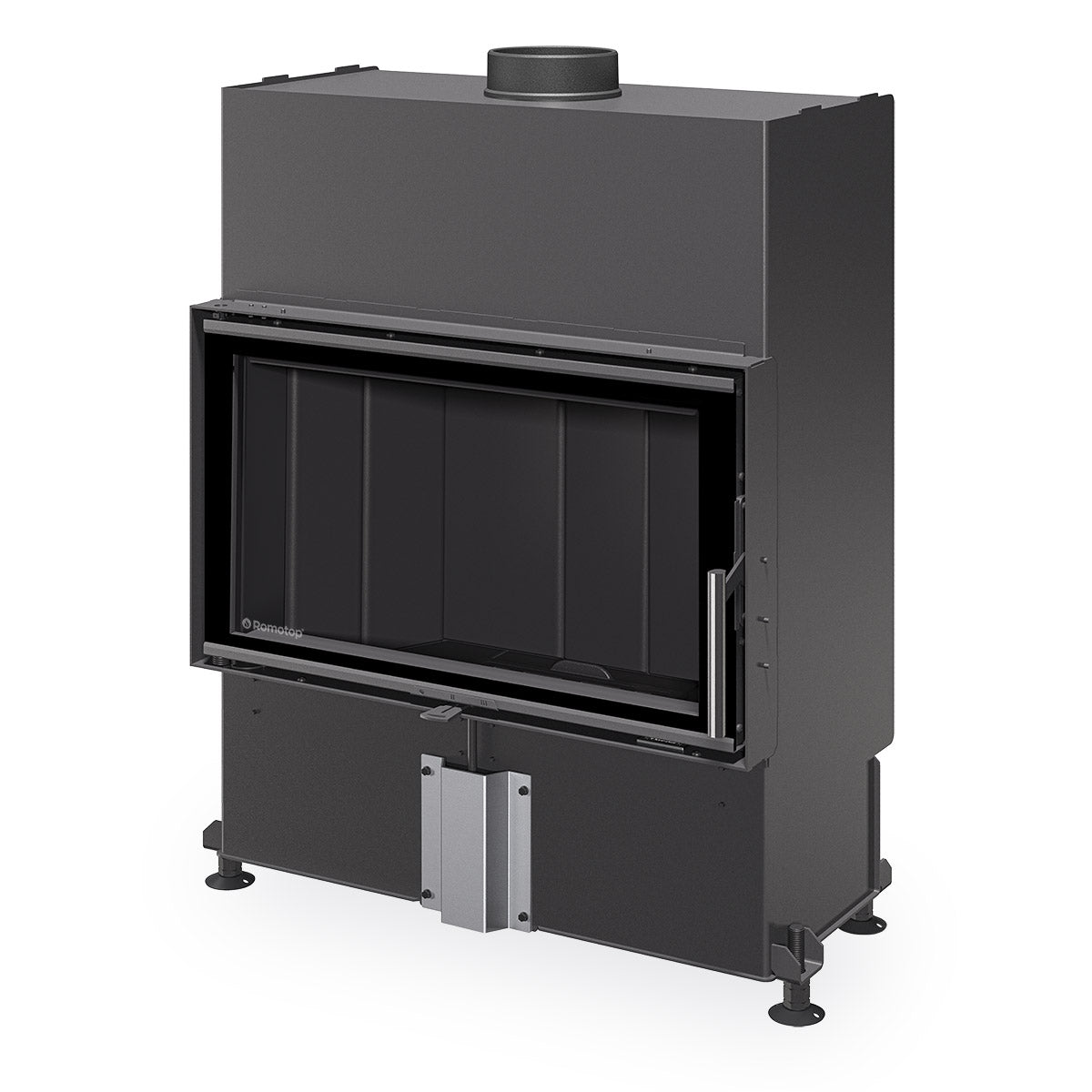 Focar Romotop Heat H4P16, model drept, ingust, usa balamale 70x44 cm, samota neagra, element de control al aerului, design modern si compact, perfect pentru case pasive