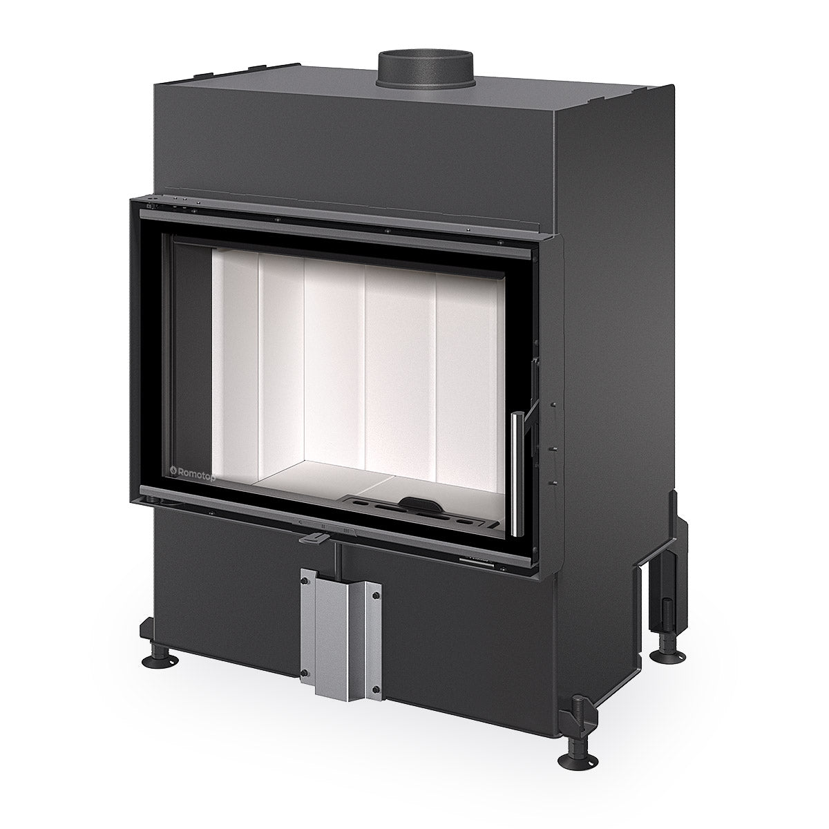 Focar lemne Romotop Heat H4Z 04, cu un singur geam, usa 70x50 cm si interior cu samota alba, ideal pentru case moderne si incalzire eficienta.