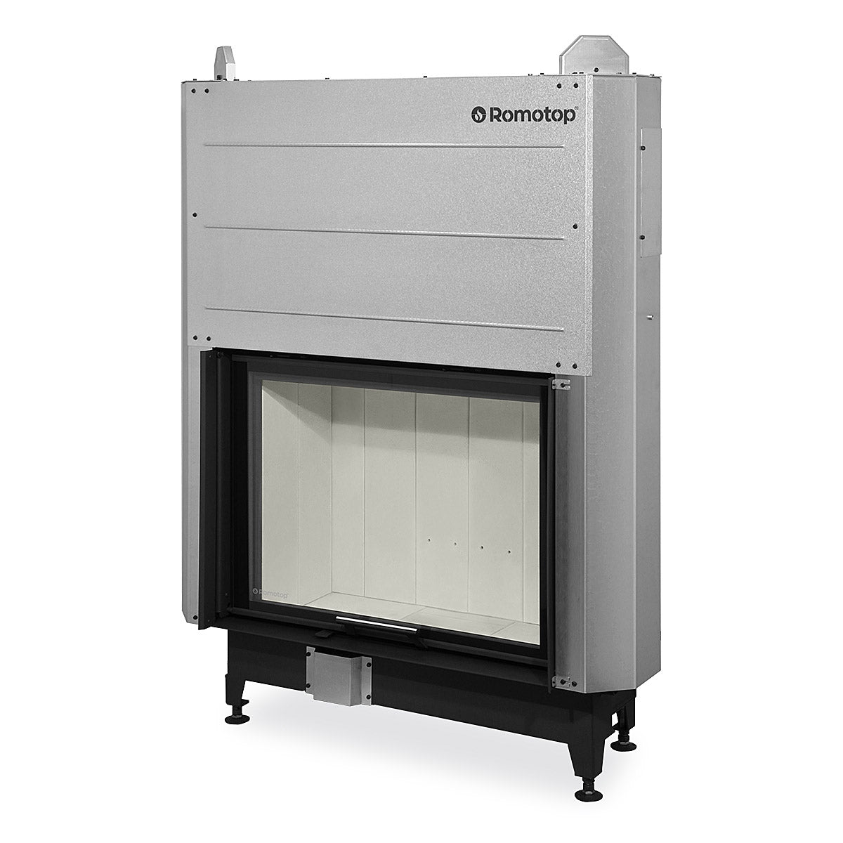 Focar Romotop cu geam frontal mare, dimensiuni 88×66 cm. Structura metalica solida si usa cu dubla deschidere pentru acces usor. Interior captusit cu samota bej deschis, oferind un aspect curat si eficienta termica ridicata. Design elegant, ideal pentru seminee moderne.
