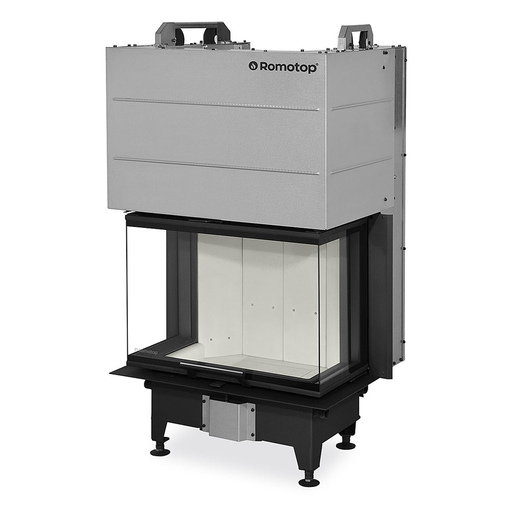 Focar pe lemne cu vizibilitate panoramica si sistem de usa lift, interior captusit cu samota crem, maner minimalist, picioare reglabile