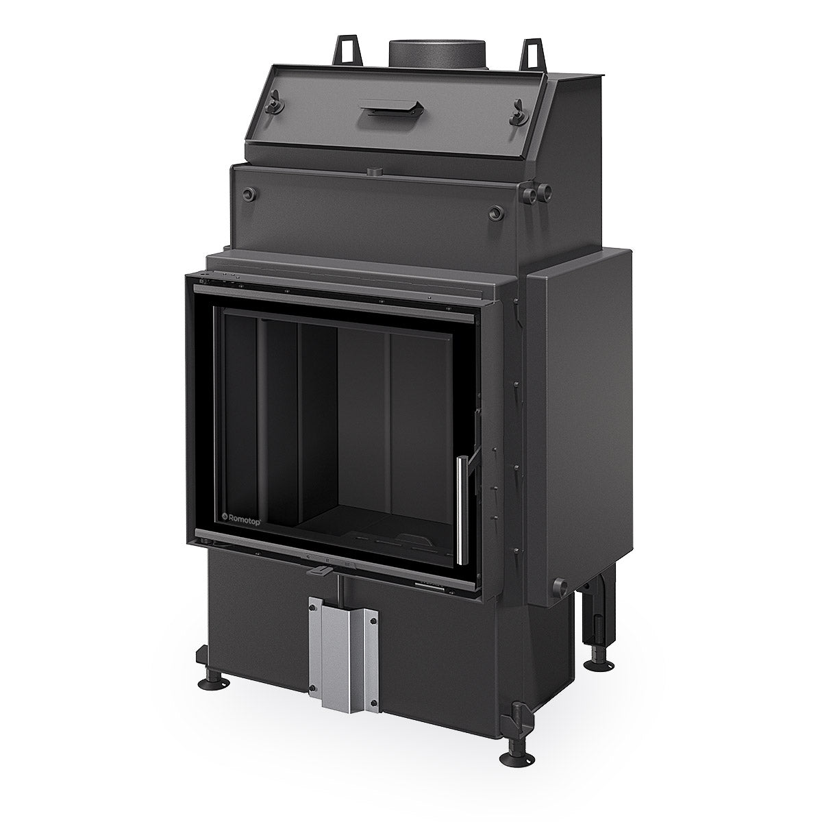 Focar termosemineu pe lemne Romotop HW4N04, dimensiuni 60x50 cm, clasa energetica A+, echipat cu kit de centrala pentru incalzirea apei. Design robust cu interior captusit cu samota neagra si usa frontala cu sticla termorezistenta. O solutie eficienta pentru integrarea in sistemele de incalzire centrala, oferind confort termic pe termen lung in locuinte moderne.