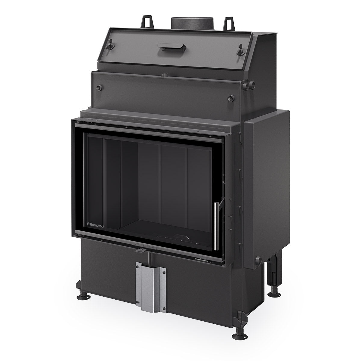 Focar termosemineu Romotop HW2Z01, 70x50 cm, putere 19.0 kW, echipat cu kit de centrala termica pentru incalzirea apei. Constructie solida, interior captusit cu samota neagra pentru eficienta termica ridicata. Design modern, ideal pentru integrarea in sisteme de incalzire centrala, oferind confort termic constant si economie de energie