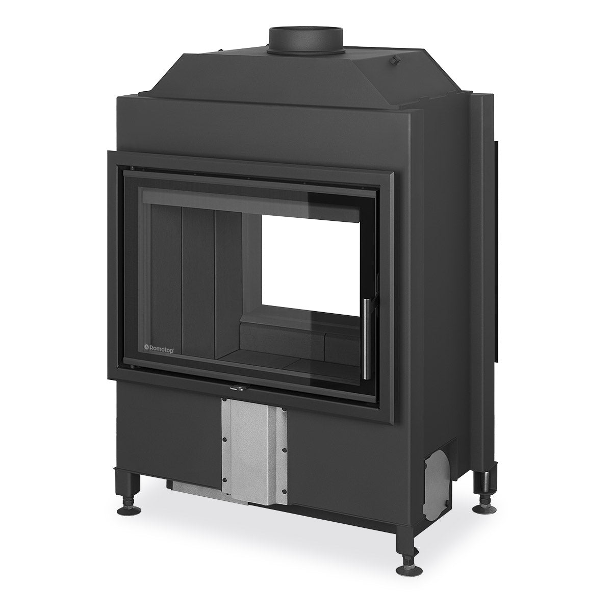 Focar semineu tunel Romotop 70x50 cu interior negru, ideal pentru incaperi conectate. Construit pentru a aduce confort si atmosfera primitoare in orice spatiu, oferind o separare eleganta intre camere.
