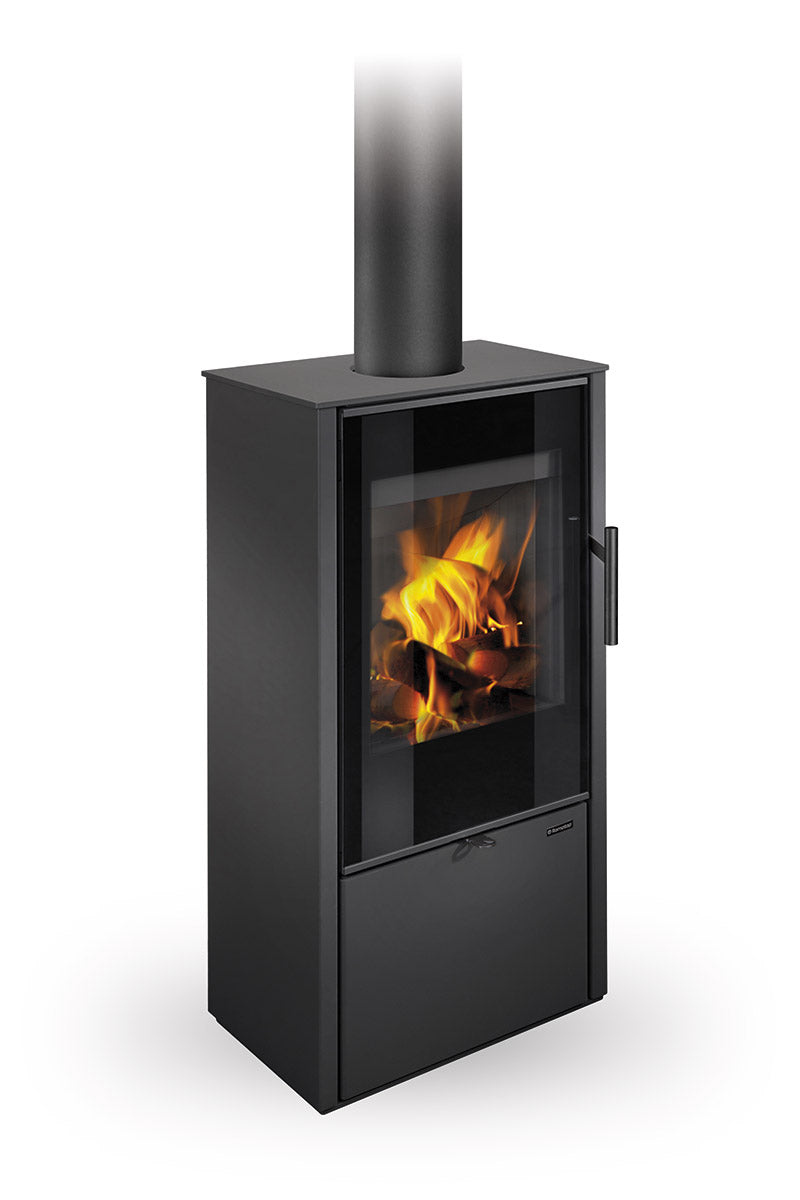 Soba lemne metalica Romotop Laredo F 30 negru geam drept