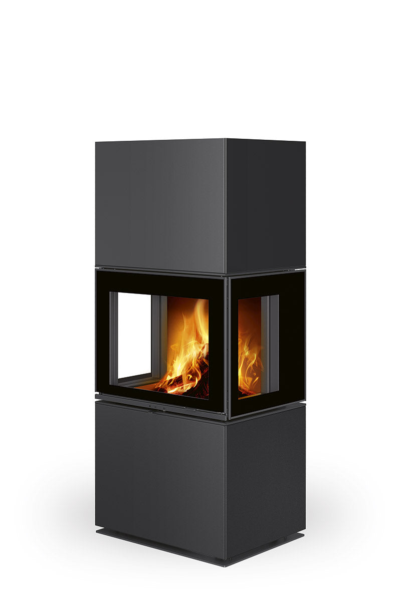 Semineu modular metalic, negru, cu geam pe trei laturi, gama Lera, fabricat de Romotop