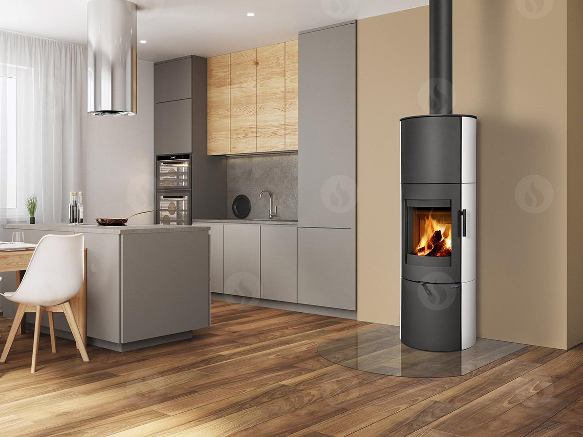 Soba ceramica Lugo N 01 A istalata langa o bucatarie moderna minimalista