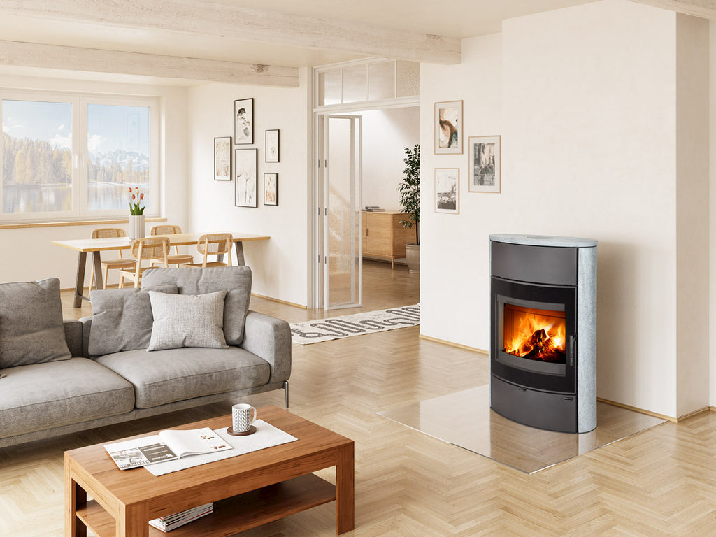Soba piatra Navia G H in living spatios amenajata in stil scandinav