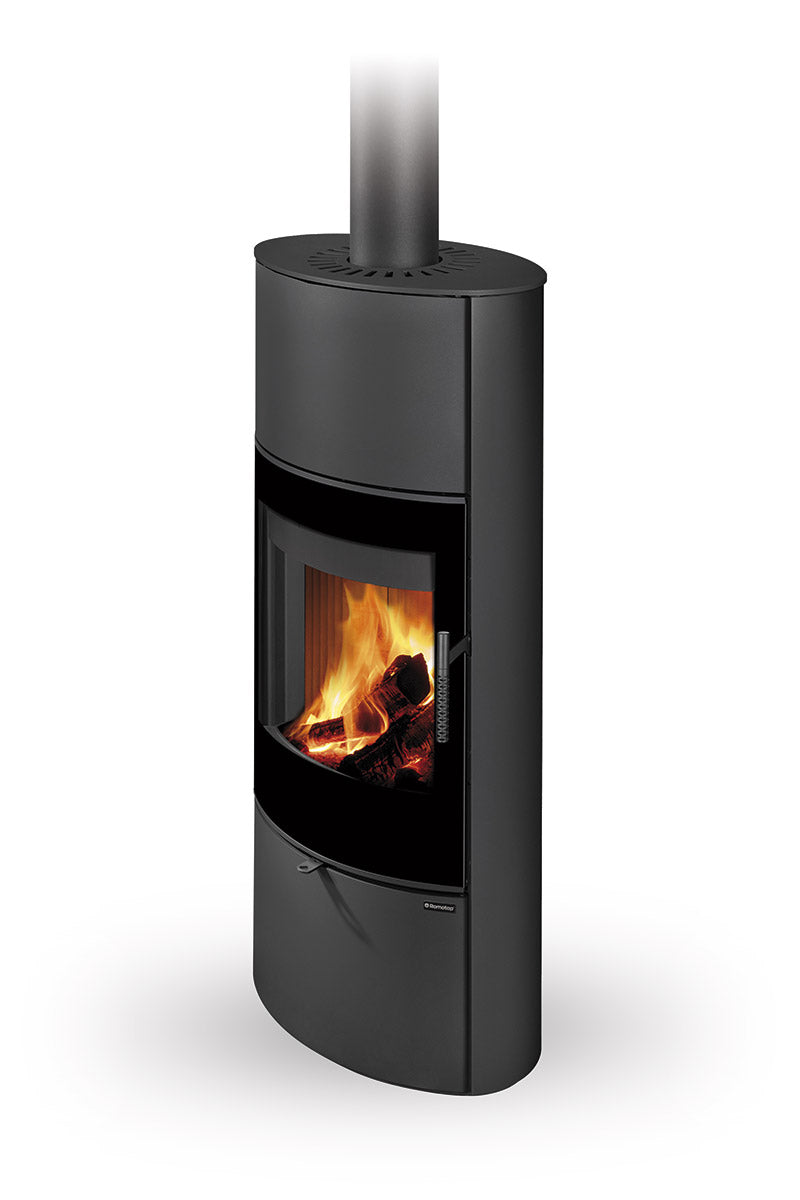 Soba metalica cu acumulare Romotop Ovalis G H cu sticla design
