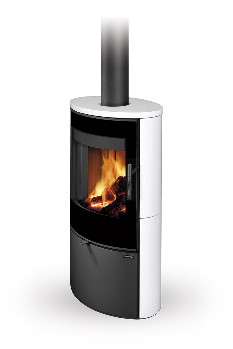 Soba ceramica Romotop Ovalis G cu sticla design print negru