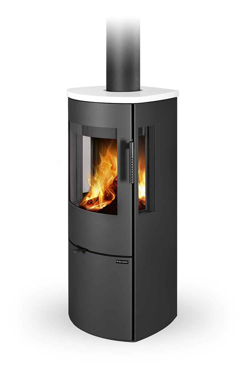 Soba lemne ceramica Romotop Seido 3S 10 cu 3 geamuri, vedere laterala