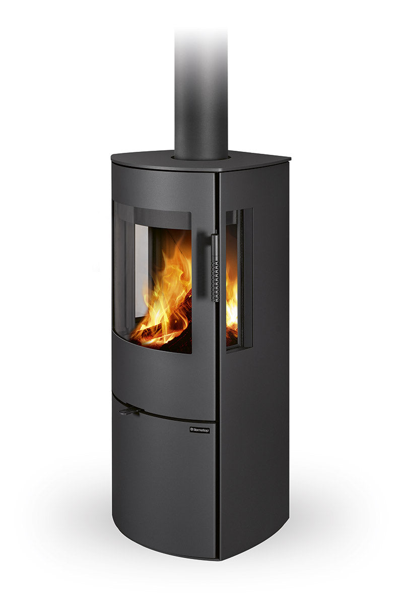 Soba lemne metalica Romotop Seido 3S 30 cu 3 geamuri negru